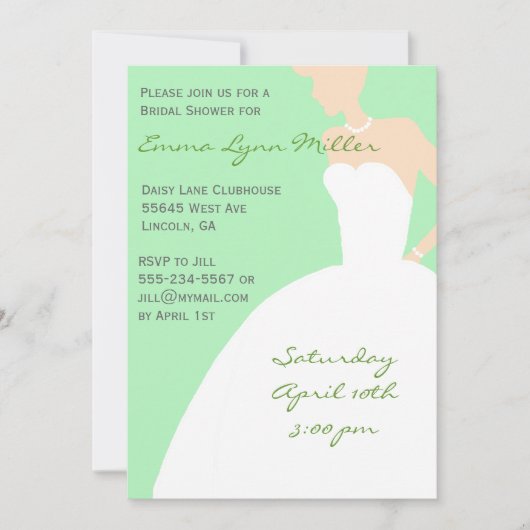 Bleek Groen Bride Silhouette Vrijgezellenfeest Inv Kaart (Voorkant)