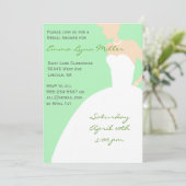 Bleek Groen Bride Silhouette Vrijgezellenfeest Inv Kaart (Staand voorkant)