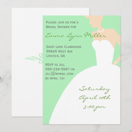 Bleek Groen Bride Silhouette Vrijgezellenfeest Inv Kaart (Voorkant / Achterkant)