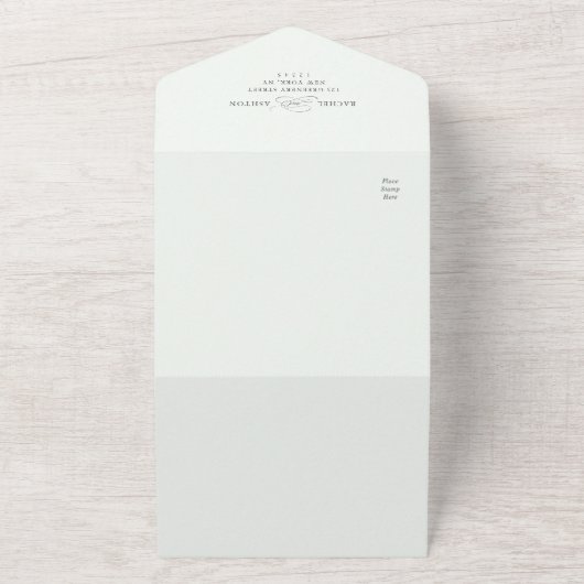 Bleek Groen Elegant Wilde Bloem QR Code Weddenscha All In One Uitnodiging (Buitenkant)