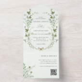 Bleek Groen Elegant Wilde Bloem QR Code Weddenscha All In One Uitnodiging (Binnen)