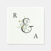 Bleek Groen Elegant Wildflower Wedding Monogram Servet (Voorkant)