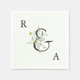Bleek Groen Elegant Wildflower Wedding Monogram Servet