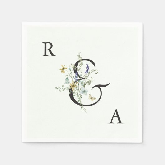 Bleek Groen Elegant Wildflower Wedding Monogram Servet (Voorkant)