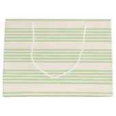 Bleek groen en beige vijf strepenpatroon groot cadeauzakje (Voorkant)