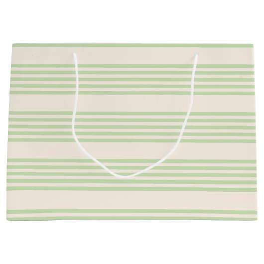Bleek groen en beige vijf strepenpatroon groot cadeauzakje (Voorkant)