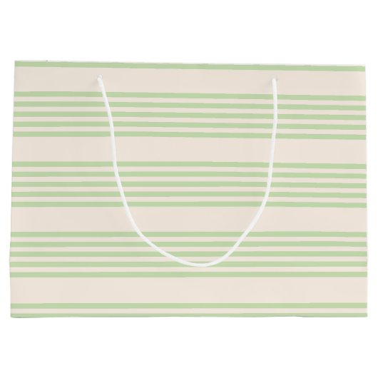 Bleek groen en beige vijf strepenpatroon groot cadeauzakje (Achterkant)