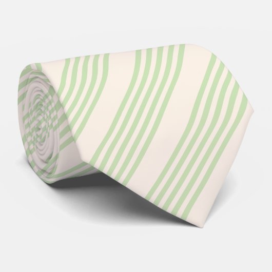 Bleek groen en beige vijf strepenpatroon stropdas (Opgerold)