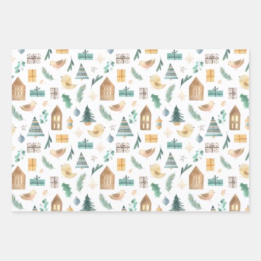Bleek groen en goudScandinavisch kerstpatroon Inpakpapier Vel (Voorkant 2)