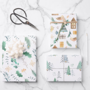 Bleek groen en goudScandinavisch kerstpatroon Inpakpapier Vel