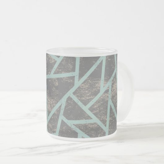 Bleek groen en grijs mozaïekpatroon matglas koffiemok (Voorkant rechts)