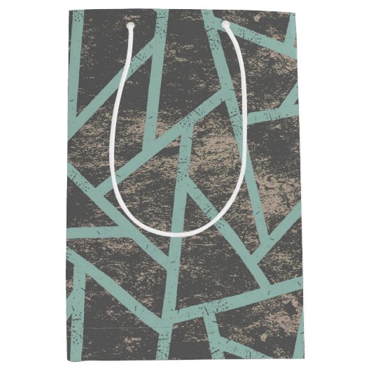 Bleek groen en grijs mozaïekpatroon medium cadeauzakje (Voorkant)