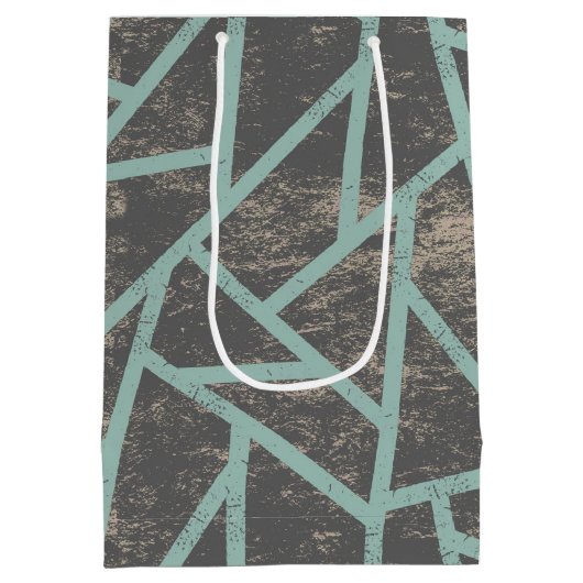 Bleek groen en grijs mozaïekpatroon medium cadeauzakje (Achterkant)