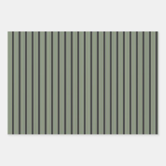 Bleek groen en houtskool vijf strepen patroon inpakpapier vel (Voorkant 3)