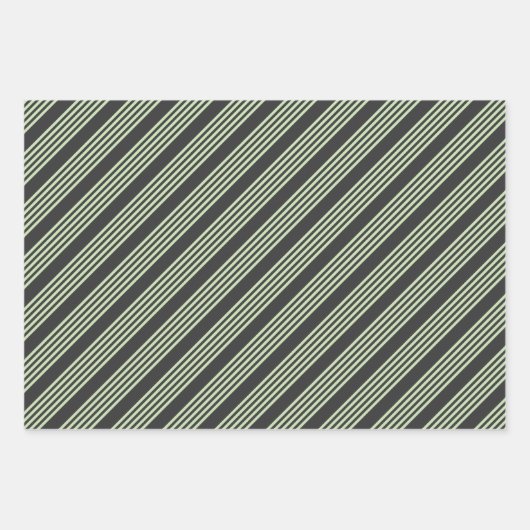 Bleek groen en houtskool vijf strepen patroon inpakpapier vel (Voorkant 2)