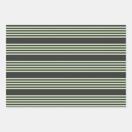 Bleek groen en houtskool vijf strepen patroon inpakpapier vel (Voorkant)