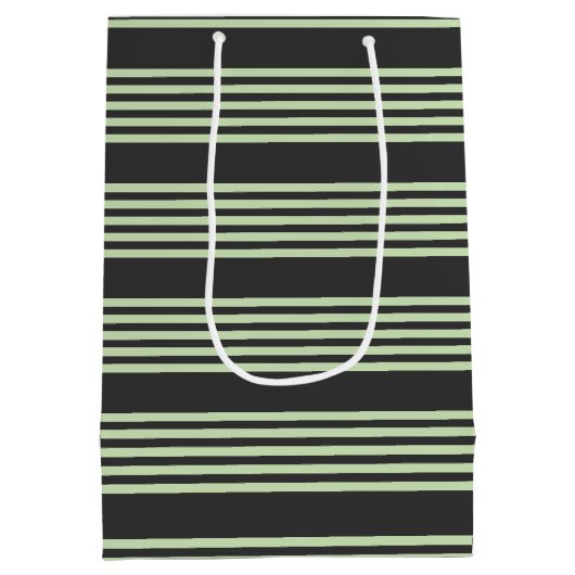 Bleek groen en houtskool vijf strepen patroon medium cadeauzakje (Achterkant)