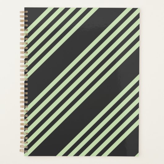 Bleek groen en houtskool vijf strepen patroon planner (Voorkant)