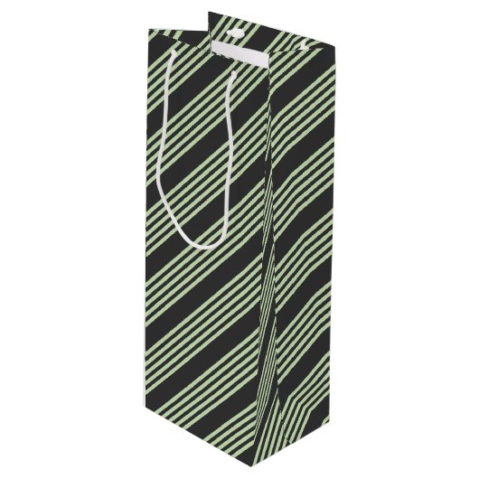 Bleek groen en houtskool vijf strepen patroon wijn cadeautas (Voorkant Gekanteld)
