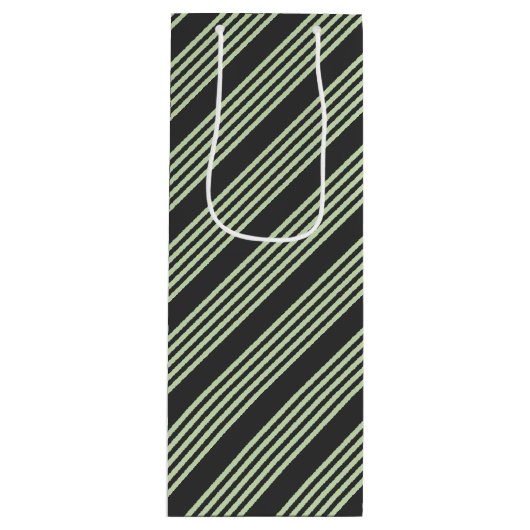 Bleek groen en houtskool vijf strepen patroon wijn cadeautas (Voorkant)