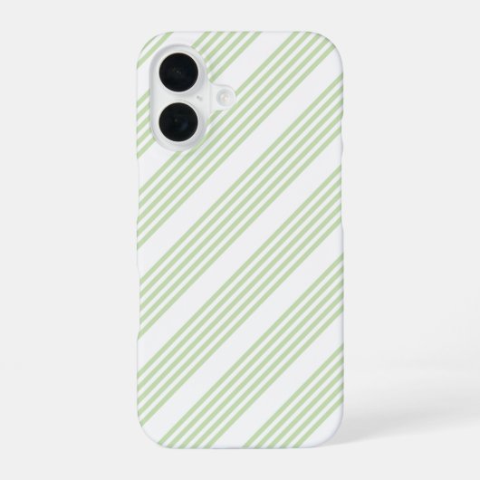 Bleek groen en wit vijf strepen patroon iPhone 16 hoesje (Achterkant)