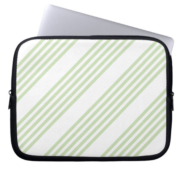 Bleek groen en wit vijf strepen patroon laptop sleeve (Voorkant)