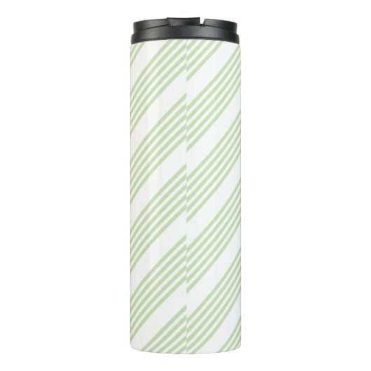 Bleek groen en wit vijf strepen patroon thermosbeker (Achterkant)