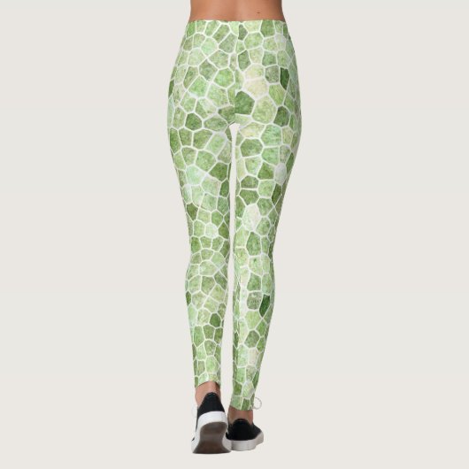 Bleek groen gebundeld patchwork Terrazo Pattern Leggings (Achterkant)