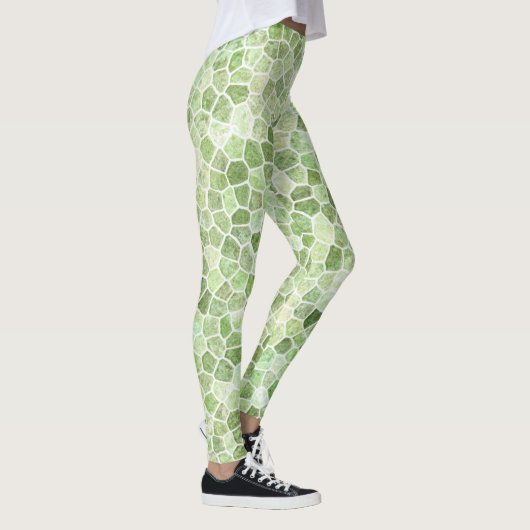 Bleek groen gebundeld patchwork Terrazo Pattern Leggings (Rechts)