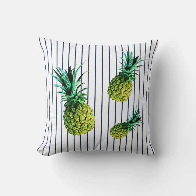 Bleek Groen Gele Ananas Minimalistische Kussen (Voorkant)