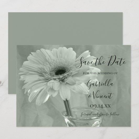 Bleek groen getinte Daisy Wedding Save the Date (Voorkant / Achterkant)