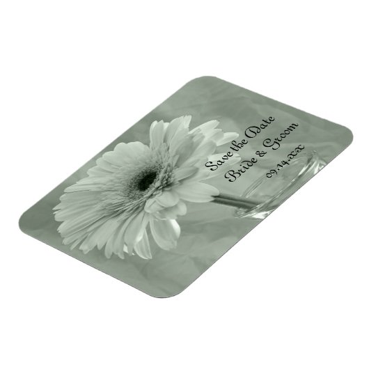 Bleek groen getinte Daisy Wedding Save the Date Magneet (Linkerzijde)
