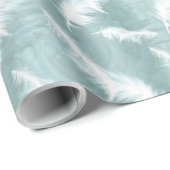 Bleek groen/lichtblauw met witte veren cadeaupapier (Rol Hoek)
