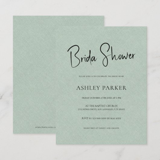 Bleek Groen Linen Eenvoudig Zwart Manuscript Vrijg Kaart (Voorkant / Achterkant)