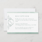 Bleek Groen Monogram Waterverf Buwontvangst RSVP Kaartje (Voorkant)