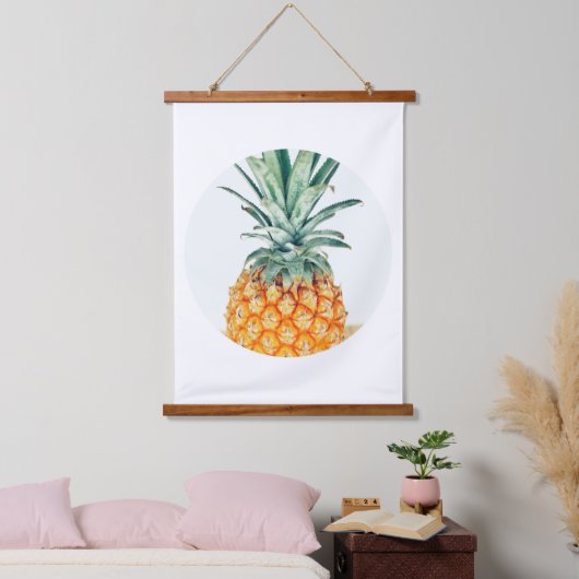 Bleek Groen Pastel Ananas Organic Voel Hangend Wandkleed (Slaapkamer)