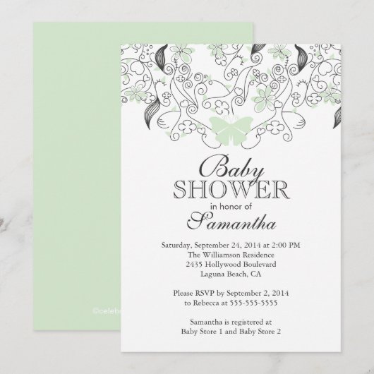 Bleek Groen Vlinder Neutraal Baby shower Kaart (Voorkant / Achterkant)