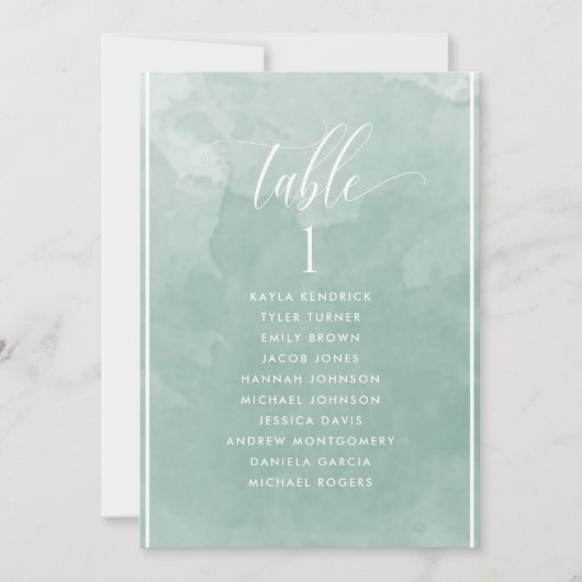 Bleek Groene Waterverf Zitplank Kaart Gastnaam (Voorkant)