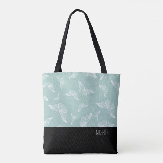 Bleek-groene witte vlinder zwarte onderkant met na tote bag (Achterkant)