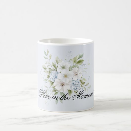 Bleek Hemelblauw Witte Bloem Koffiemok (Center)