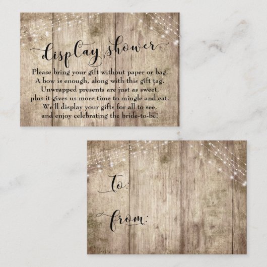 Bleek hout en verlichting Geen Vrijgezellenfeest Informatiekaartje (Voorkant / Achterkant)