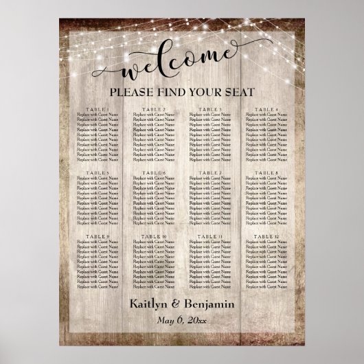 Bleek hout, licht Welkome Typografie Zitkaart Poster (Voorkant)