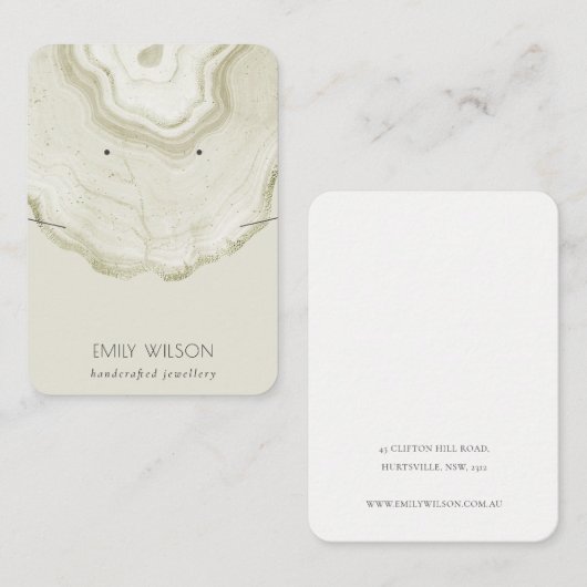 Bleek Ivory Gold Agate Ketting Veroorbaar beeldsch Visitekaartje (Voorkant / Achterkant)