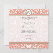 Bleek koraal en grijze Damask Wedding Invitations Kaart (Voorkant)