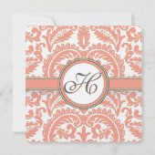 Bleek koraal en grijze Damask Wedding Invitations Kaart (Achterkant)
