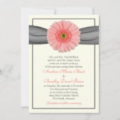 Bleek koraal Gerbera Gray Ribbon Wedding Invitatio Kaart (Voorkant)
