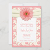 Bleek koraal Gerbera ivory Floral Wedding Invitati Kaart (Voorkant)