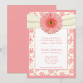 Bleek koraal Gerbera ivory Floral Wedding Invitati Kaart (Voorkant / Achterkant)