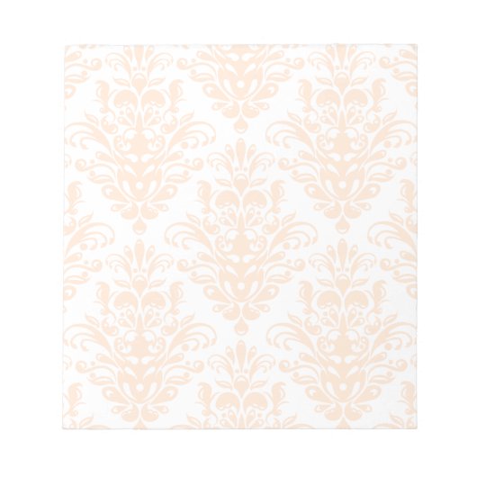 Bleek koraalroze en wit Elegant Damask Patroon Notitieblok (Voorkant)