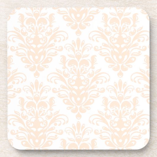 Bleek koraalroze en wit Elegant Damask Patroon Onderzetter (Voorkant)